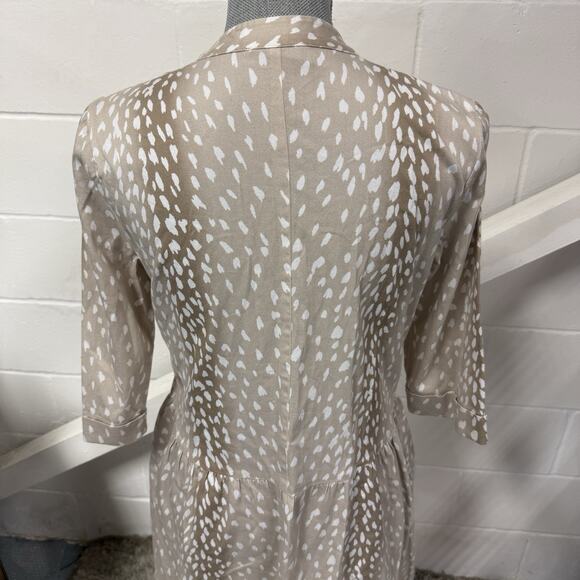 Tuckernuck Antelope Royal Shirt Dress XS White Tan Print 3/4 Sleeve Pockets - Picture 8 of 10